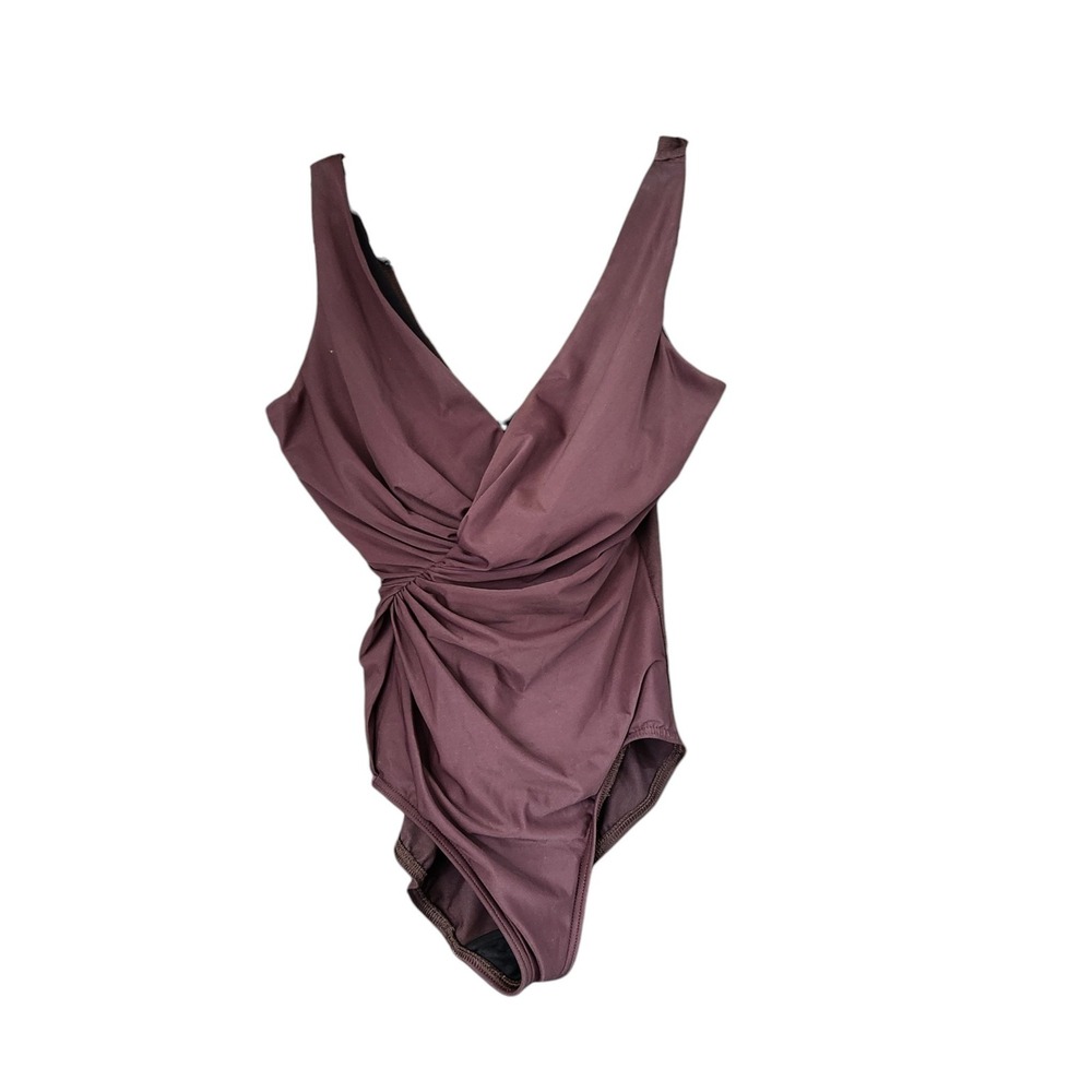 Miraclesuit Captivate One Piece Swimsuit 12 Underwire Slimming Plum Brown V-Neck